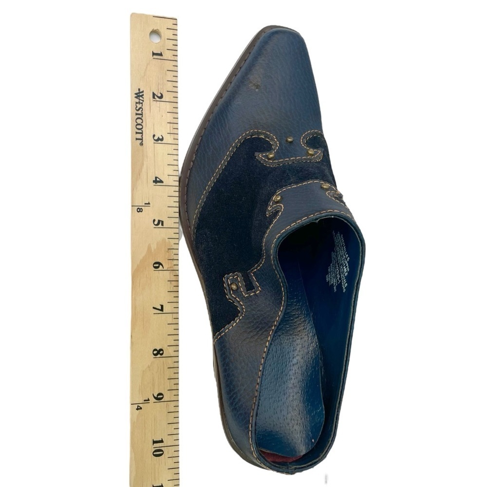 Vintage Coastal Cowgirl Western Navy Blue Suede Leather Mule Heels Size 6 - Picture 14 of 16